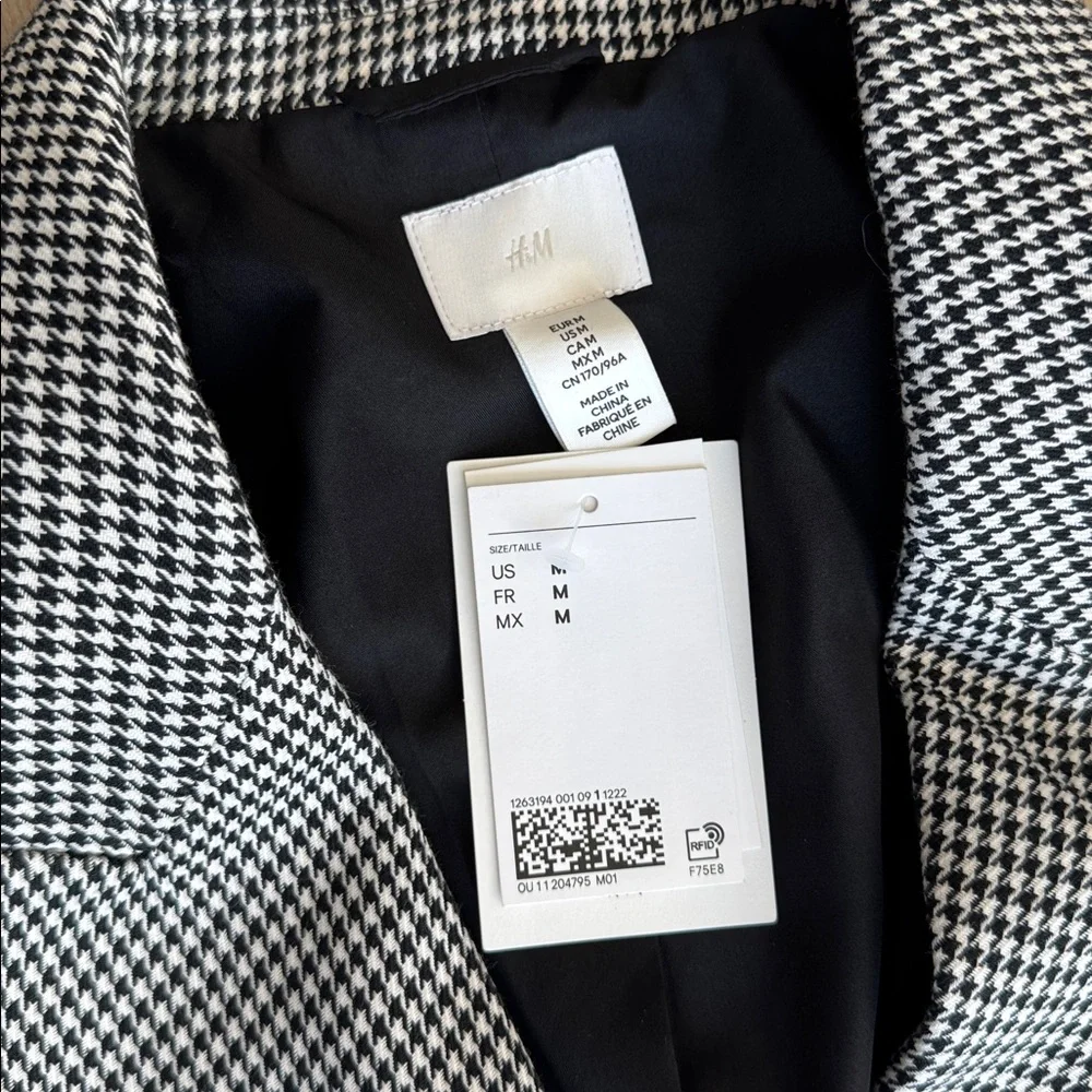 H&M Black and White Houndstooth Oversized Double Breasted Blazer sz M - Picture 4 of 8